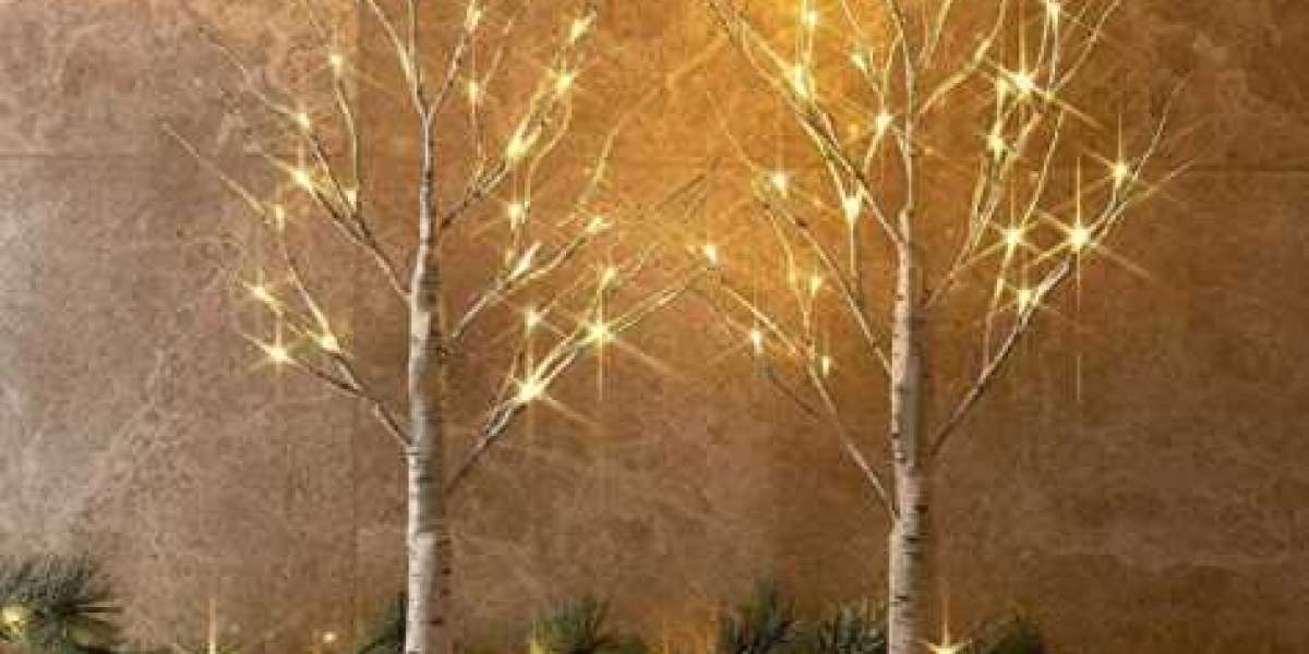 PEIDUO Set of 2 2FT 24LT Birch Tree Battery Powered Warm White LED for Home Decoration, Wedding