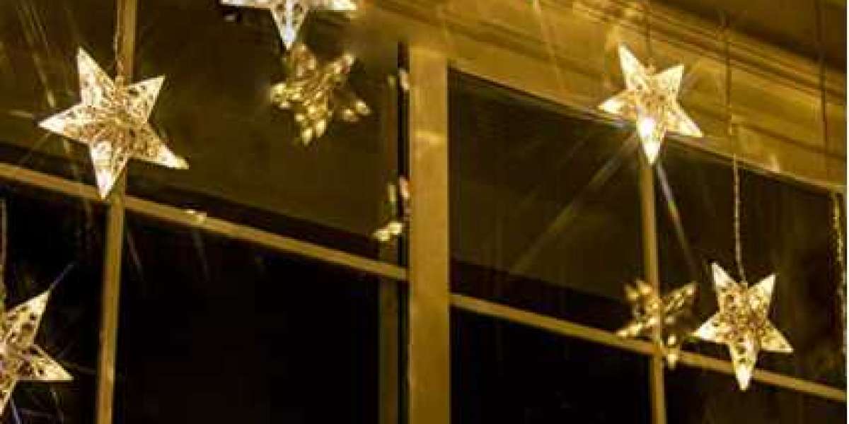 PEIDUO Christmas Clearance 8 Stars Curtain String Lights Plug Powered with Warm White Light Star Decoration for Indoor, 