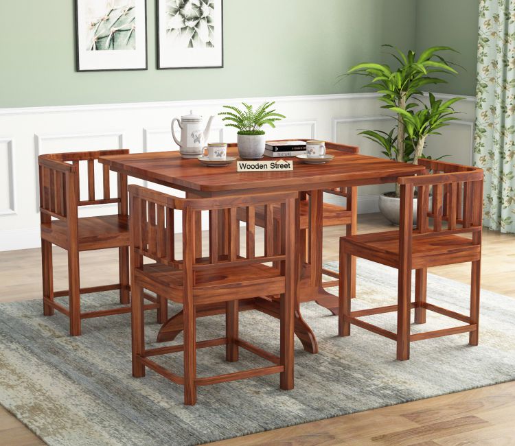 Buy Cohoon 4 Seater Sheesham Wood Dining Set (Honey Finish) Online